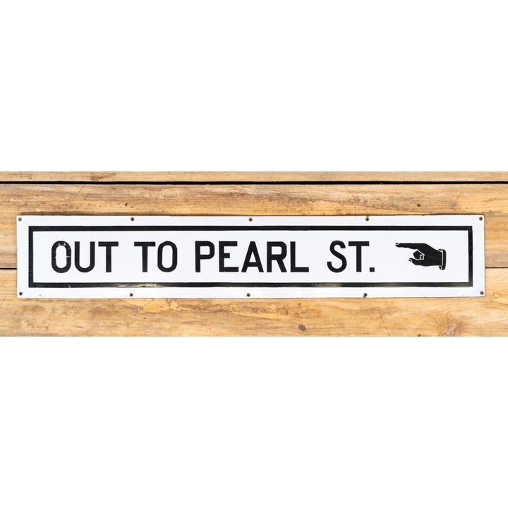 Early Boston Train Station "Out To Pearl St." Single Sided Porcelain Sign TAC 8.9