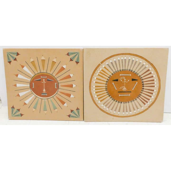 2pc Southwest Square Sand Paintings Unframed- Yazzi Etc- 24x24''