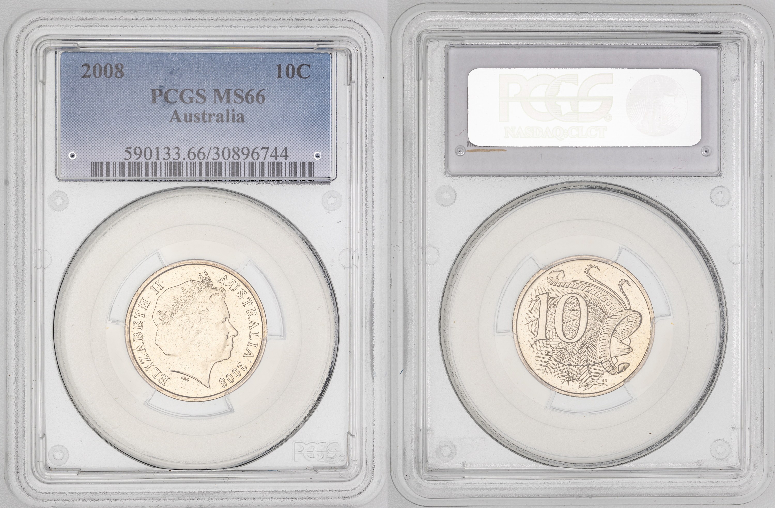 Elizabeth II, , Ten Cent, 2008, PCGS MS66