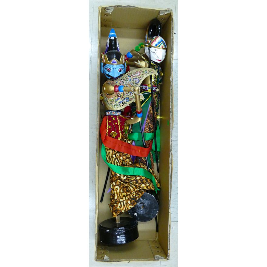 Box 2pc Ornate Indonesian Painted Theater Wayang Puppets 28''