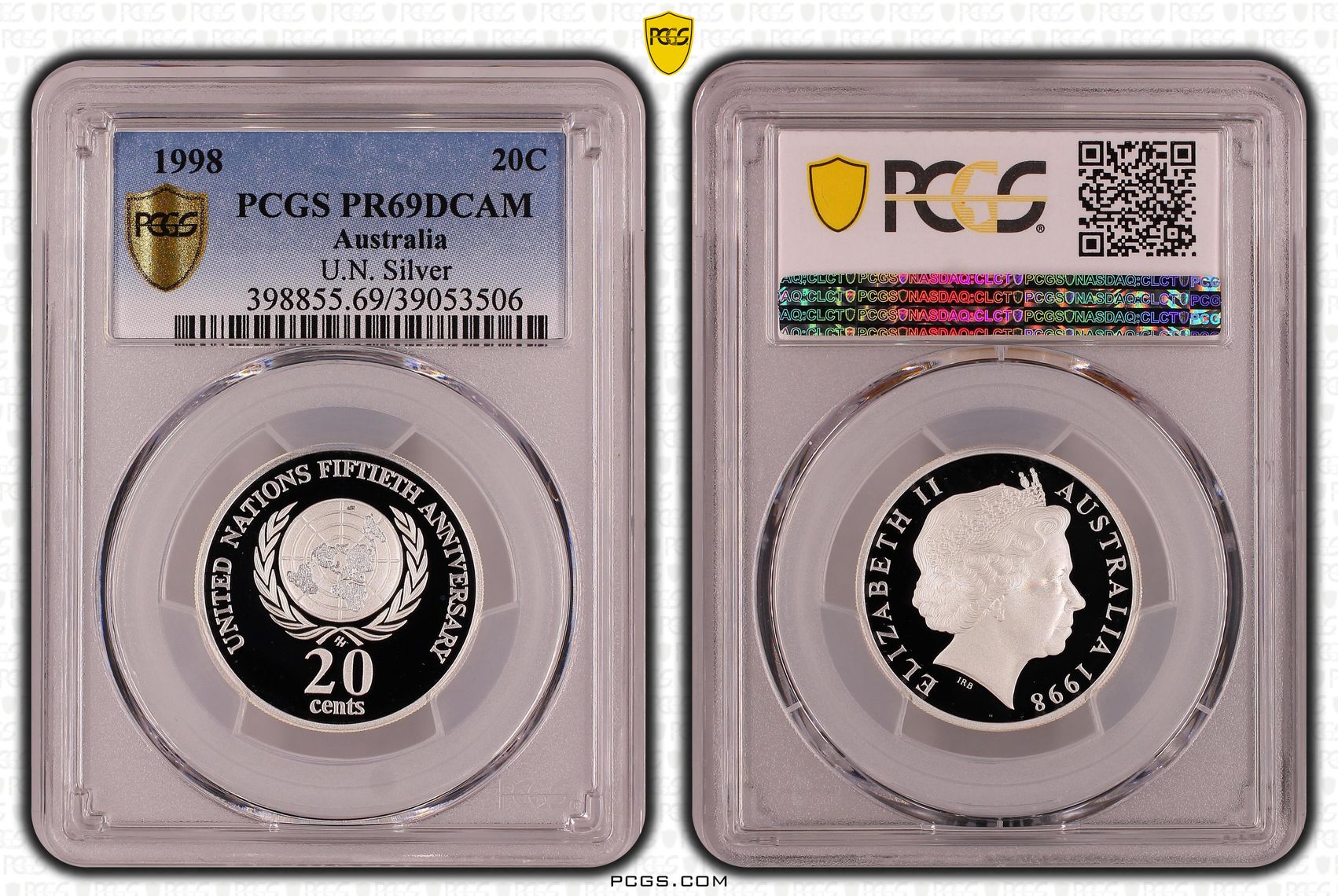 196 · 1998 Australia Twenty Cent, 20c Proof U.N. Silver PCGS - PR69DCAM -506