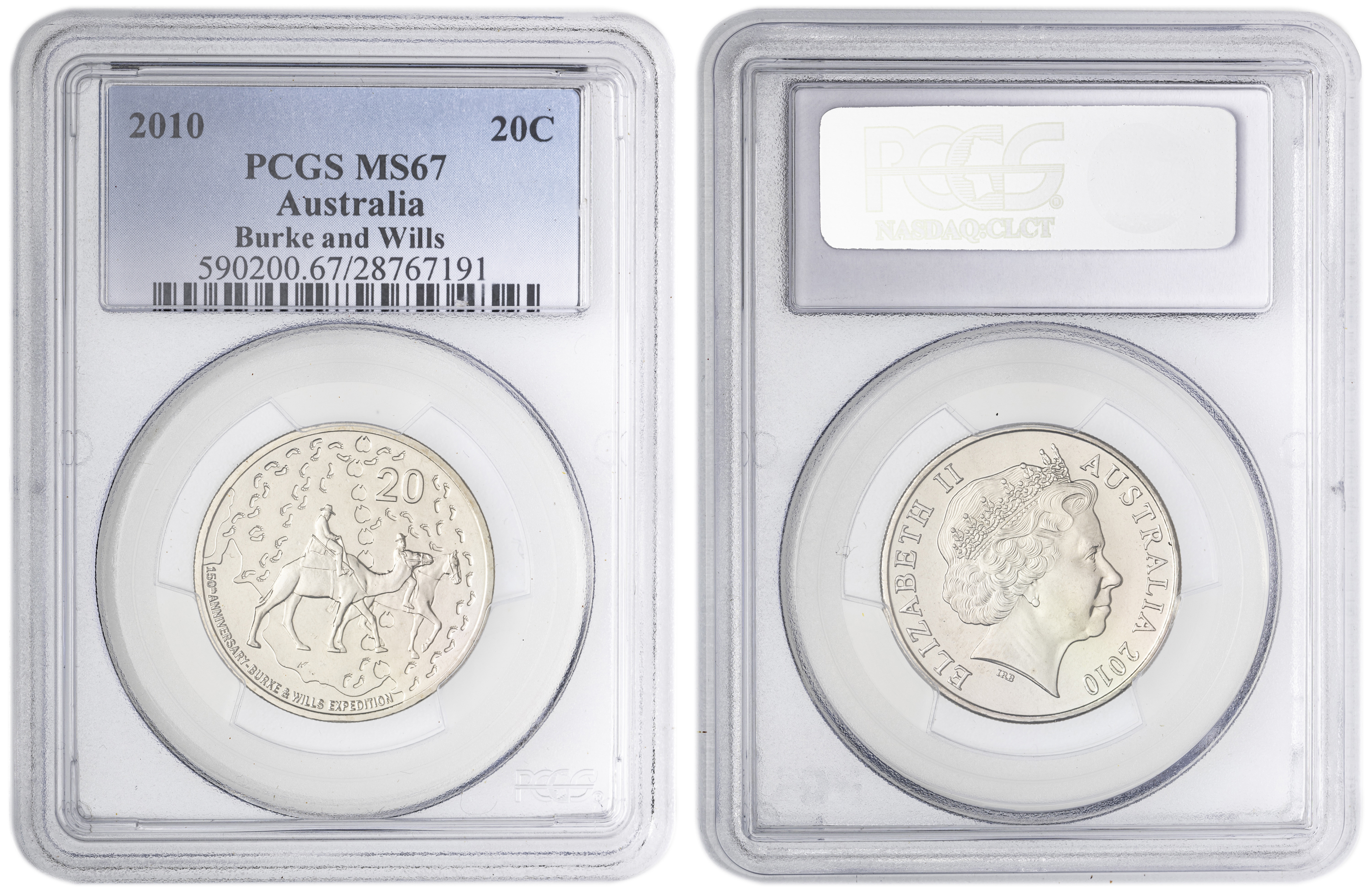 Burke and Wills , Twenty Cent, 2010, PCGS MS67