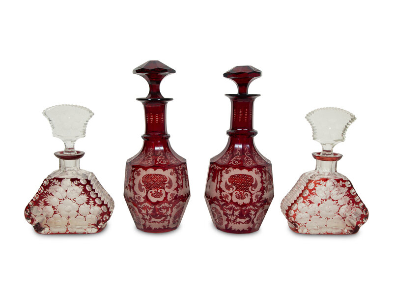 Two Pairs of Bohemian Glass Decanters with Stoppers