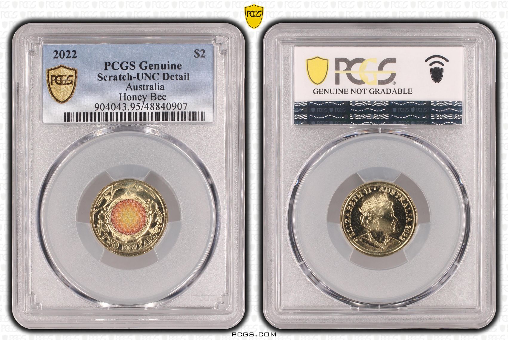 Honey Bee Colorized, Two Dollar, 2022, PCGS Genuine - UNC Details (95 - Scratch)