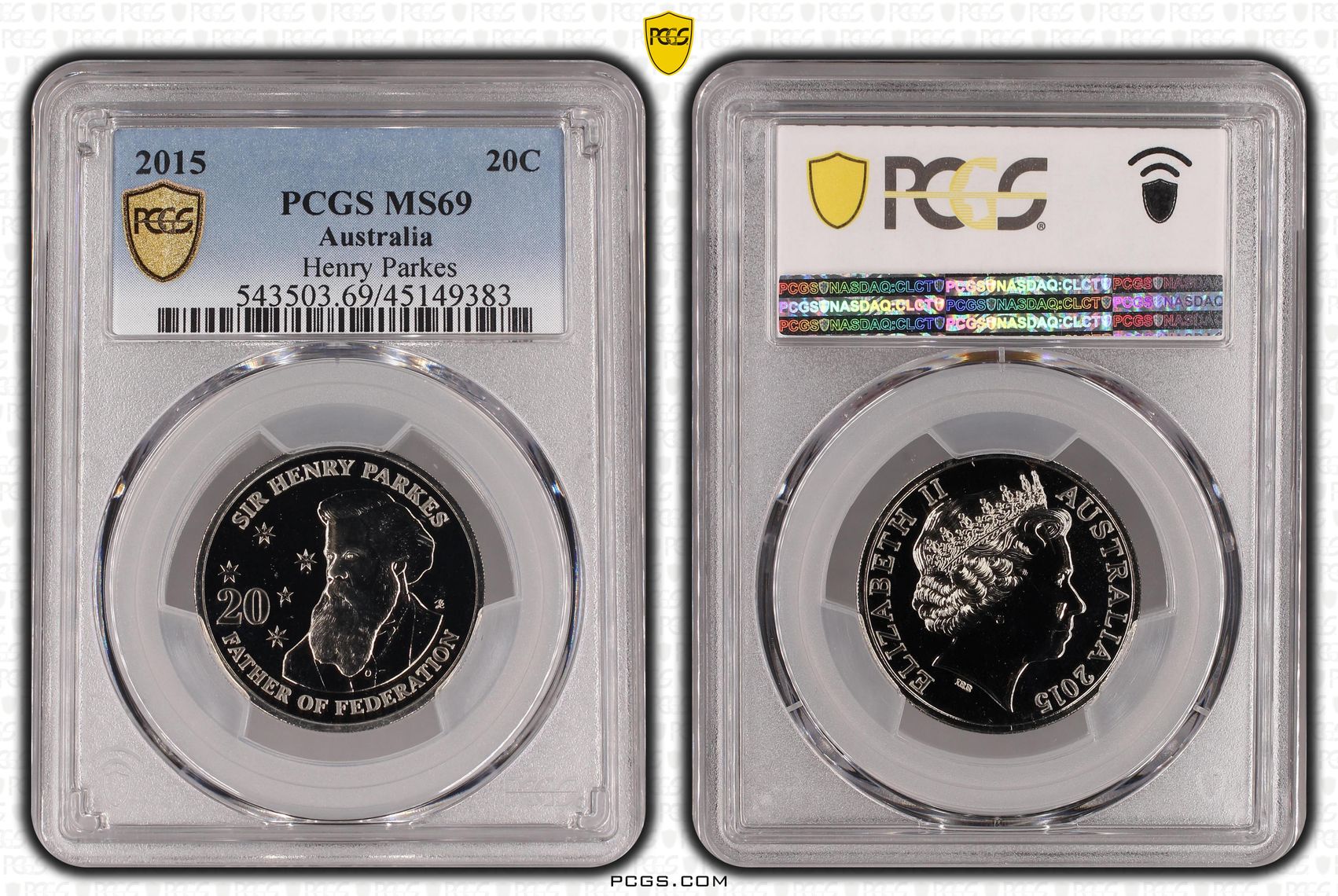 2015 Australia Twenty Cent, 20c Henry Parkes PCGS - MS69 POP 3/0 -383