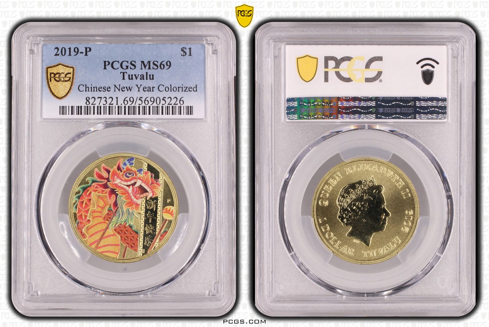 Tuvalu, Chinese New Year Colorized, One Dollar, 2019-P, PCGS MS69
