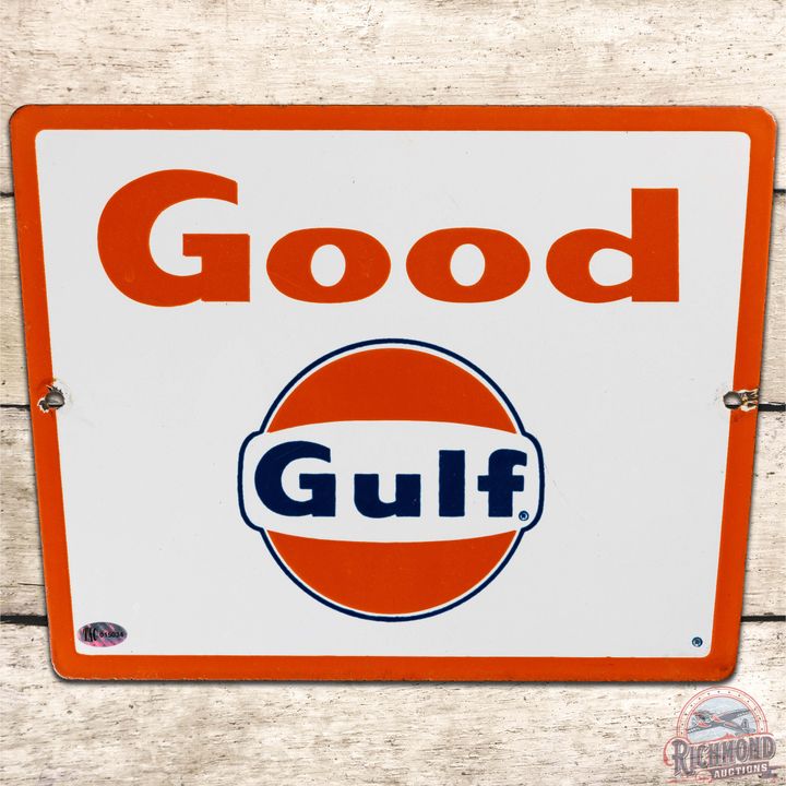 Good Gulf Gasoline SS Porcelain Pump Plate Sign w/ Logo