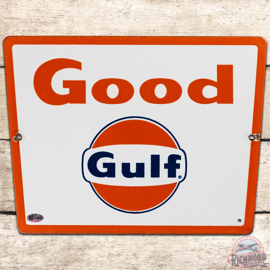 Good Gulf Gasoline SS Porcelain Pump Plate Sign w/ Logo