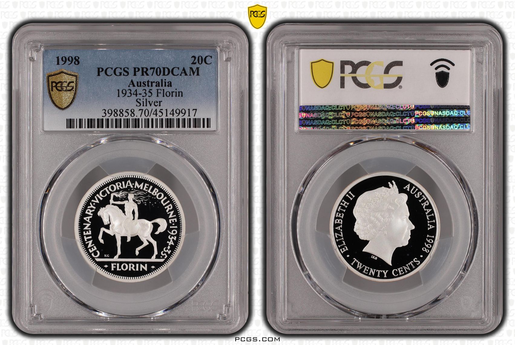 1998 Australia Twenty Cent, 20c 1934-35 Florin Silver PCGS - PR70DCAM POP 22/0 -917