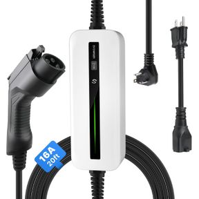 MOREC 16A EV CHARGER LEVEL 1-2 NEMA6-20P WITH ADAPTER FOR NEMA 5-15, 100V-240V, PORTABLE EVSE SAE J1772 PLUG 6M (20 FEET), HOME EL