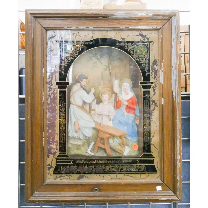 Antique Catholic Music Box Plaque Framed- 25x20''