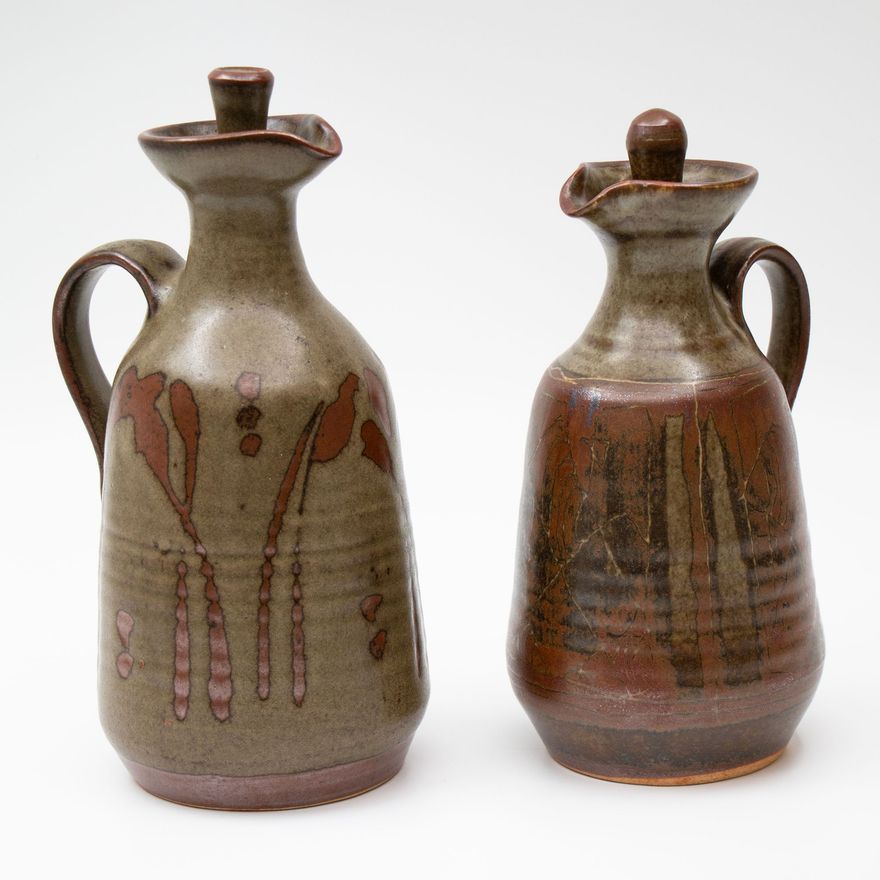 Crewenna Pottery (Harry & May Davis) - Two large stoneware oil bottles