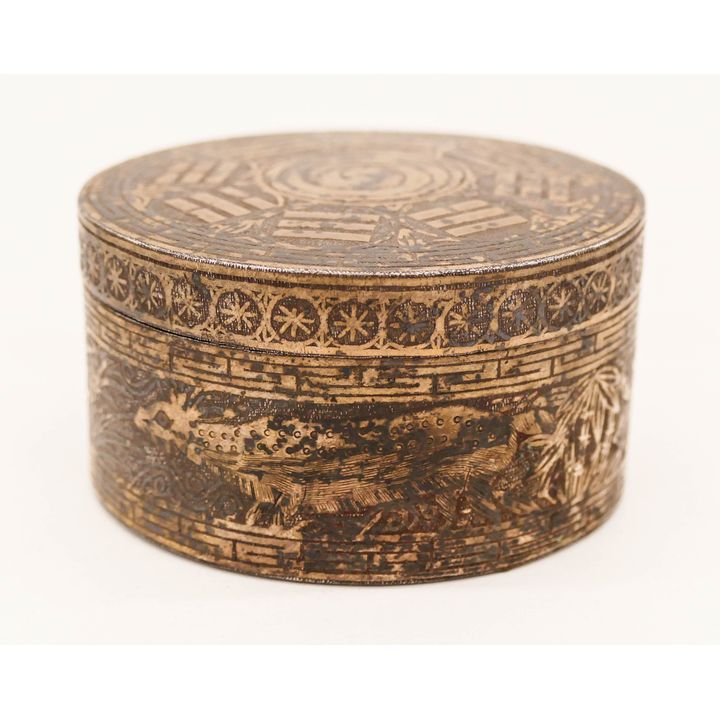 Korean Joseon Round Silver Inlaid Iron Box