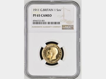 1911 GEORGE V PROOF GOLD SOVEREIGN PF65 CAMEO