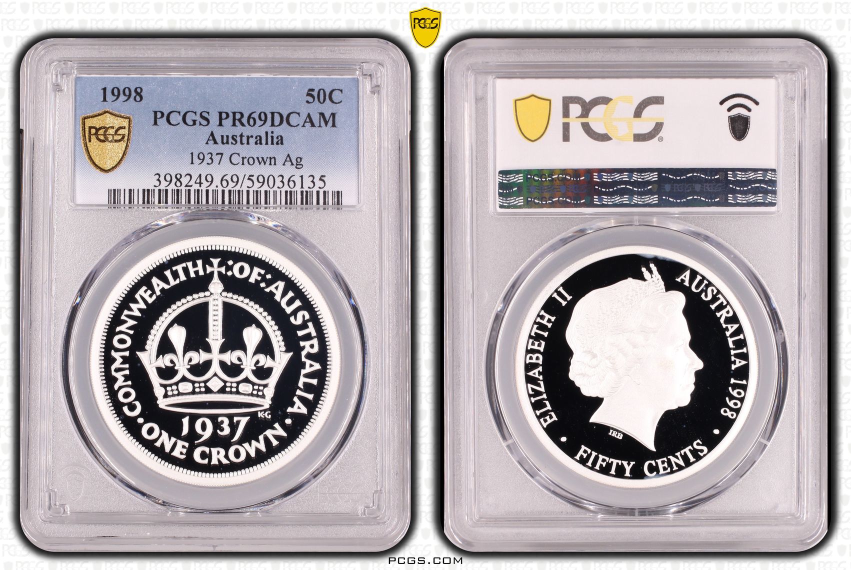1937 Crown Ag, Fifty Cent, 1998, PCGS PR69DCAM
