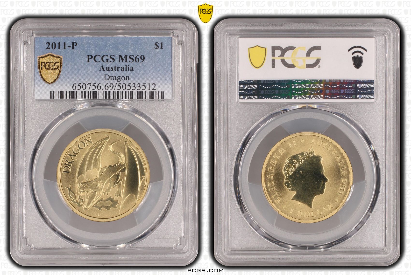 Dragon Ag, One Dollar, 2011-P, PCGS MS69