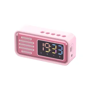 Alarm Clock Bluetooth Speaker with FM Radio temperature display Pink |