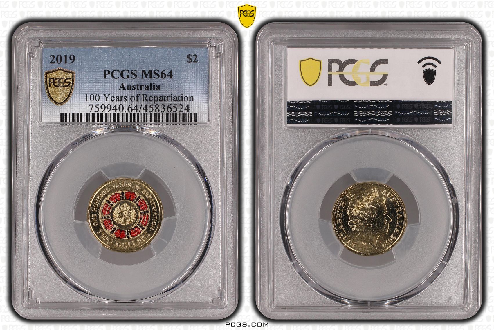 100 Years of Repatriation Colourised, Two Dollar, 2019, PCGS MS64
