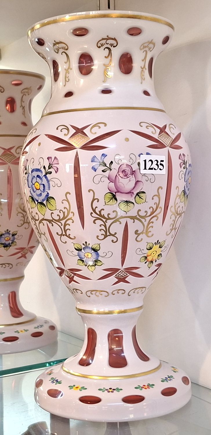 Bohemian Cranberry And Mik Glass Vase