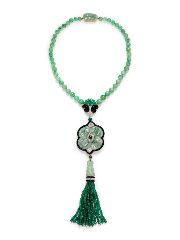 JADE, EMERALD, ONYX AND DIAMOND CONVERTIBLE NECKLACE