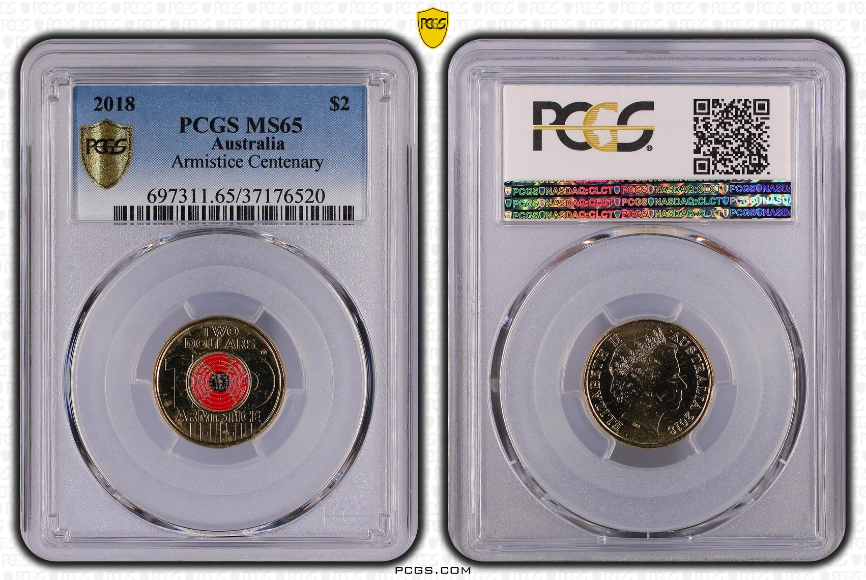 Armistice Centenary , Two Dollar, 2018, PCGS MS65