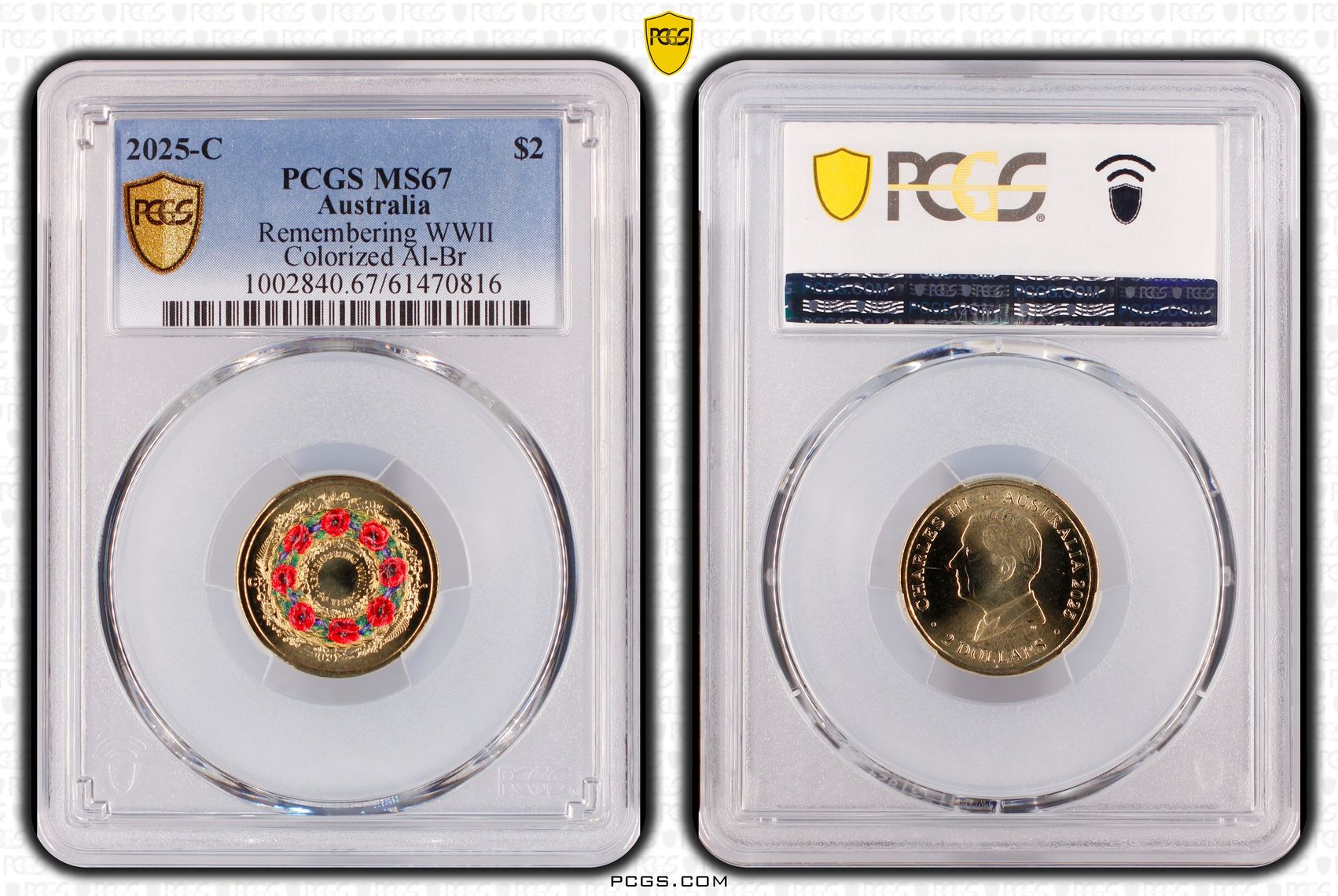 Remembering WWII Colourised AlBr, Two Dollar, 2025-C, PCGS MS67