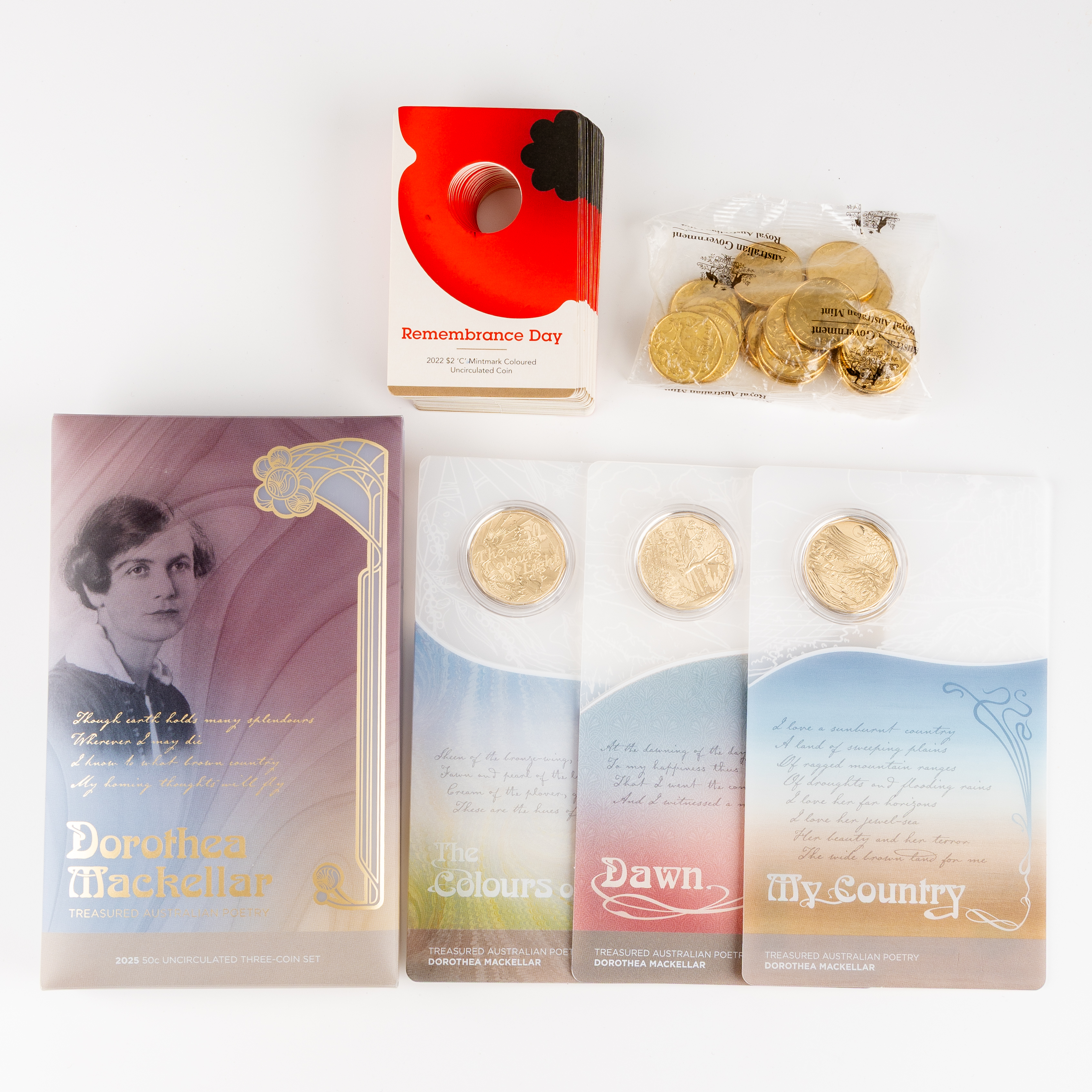 Charles III, Dorothea Mackellar, Ram Bag & Remembrance Day, Fifty Cents - One Dollar, 2019 - 2025, UNC