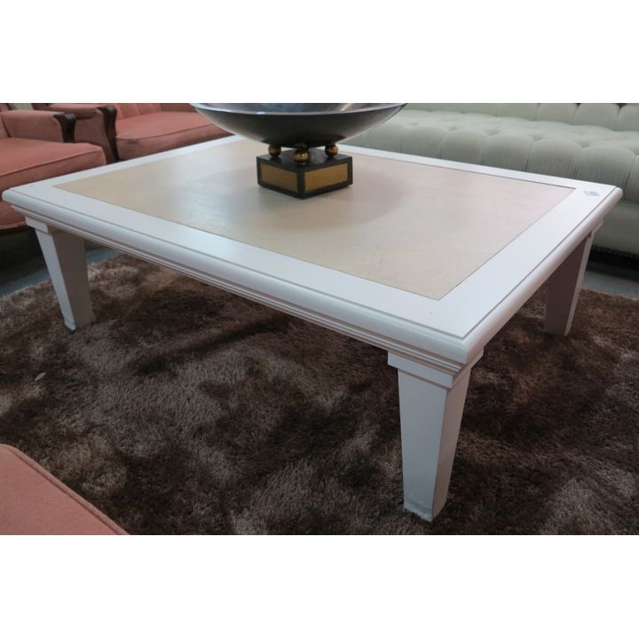 PAINTED COFFEE TABLE WITH INLAID STONE TOP,