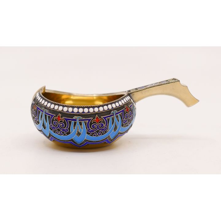 Mikhail Grachev Russian Cloisonne Enamel 88 Silver Kovsh Cup