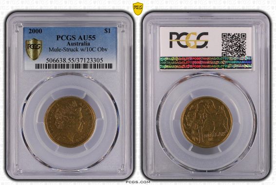 Mule-Struck w/10C Obv, One Dollar, 2000, PCGS AU55