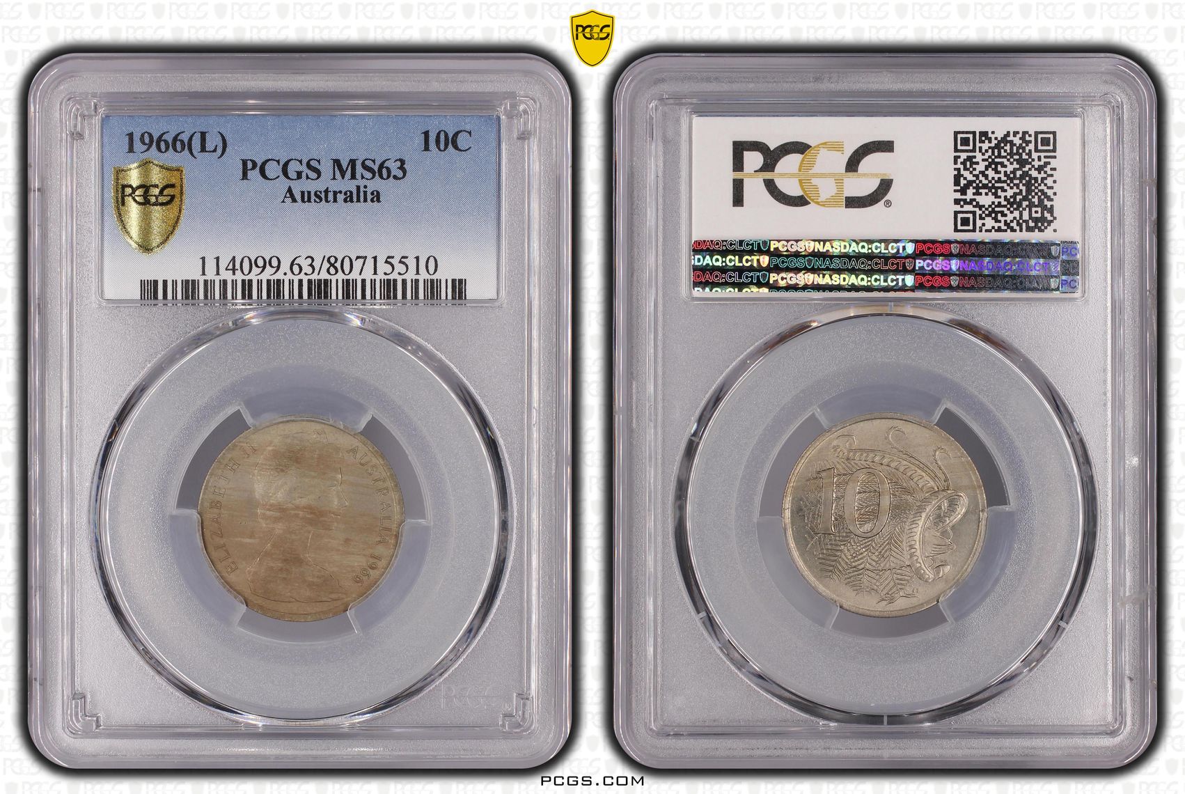 Elizabeth II, , Ten Cent, 1966(L), PCGS MS63