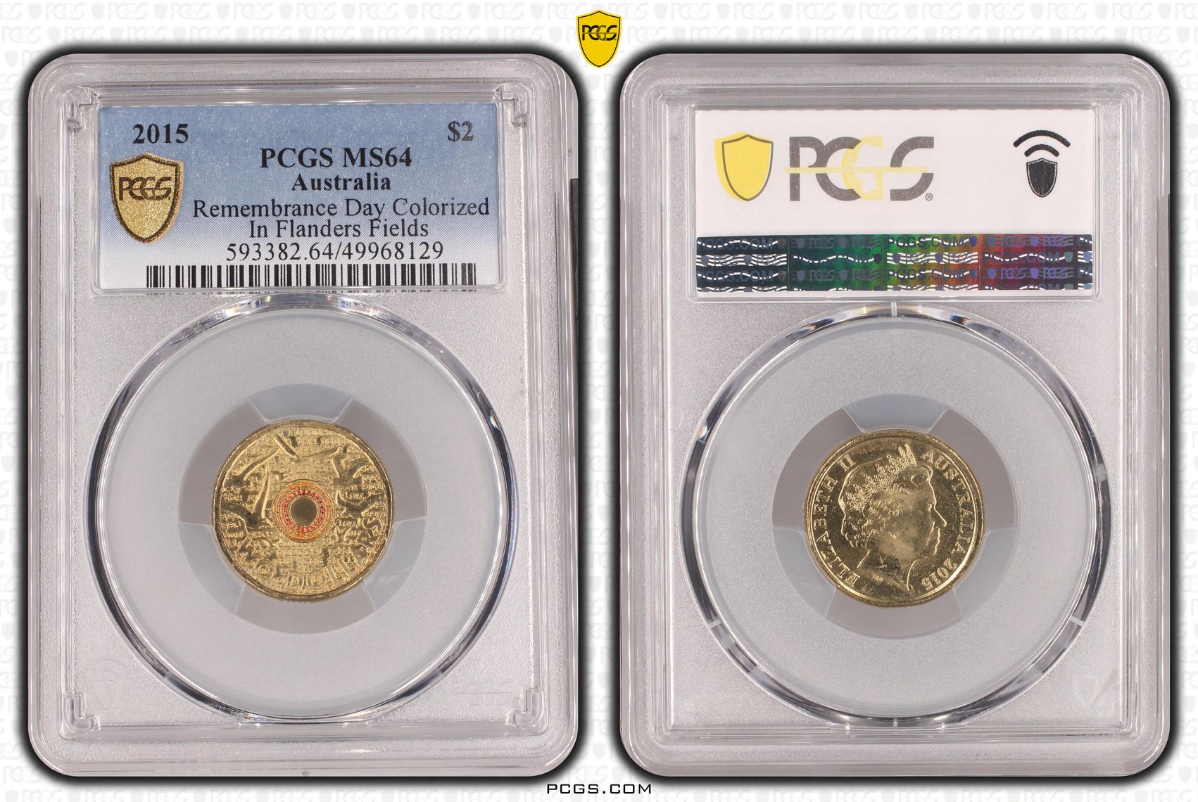 Remembrance Day Colorized - In Flanders Fields , Two Dollar, 2015, PCGS MS64