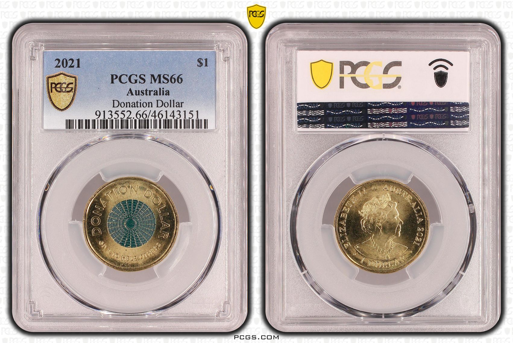 271 · Elizabeth II, Donation Dollar Colorized , One Dollar, 2021, PCGS MS66