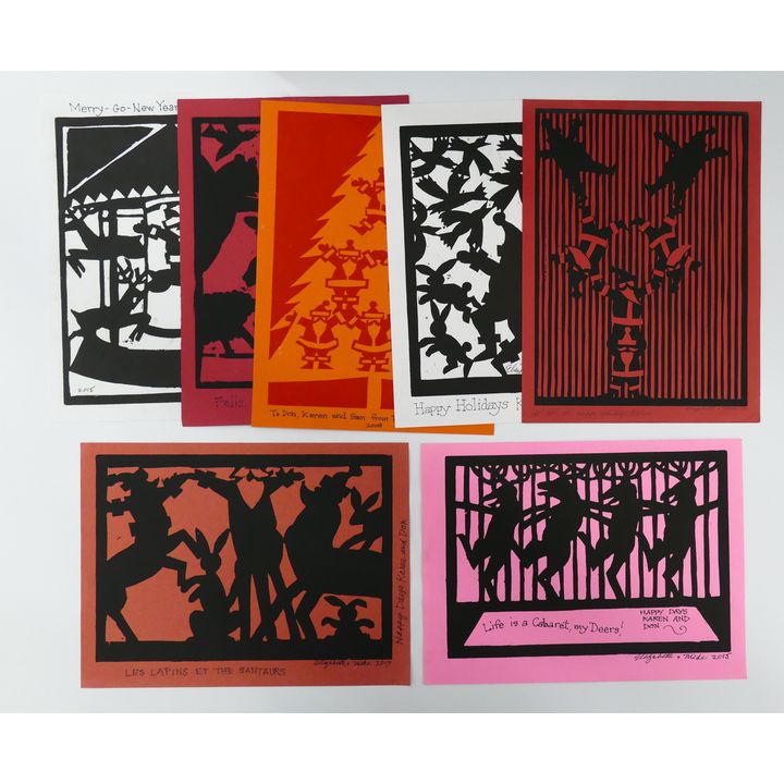 7pc Michael Spafford Signed Art Christmas Cards. Measures 9x12'' each.