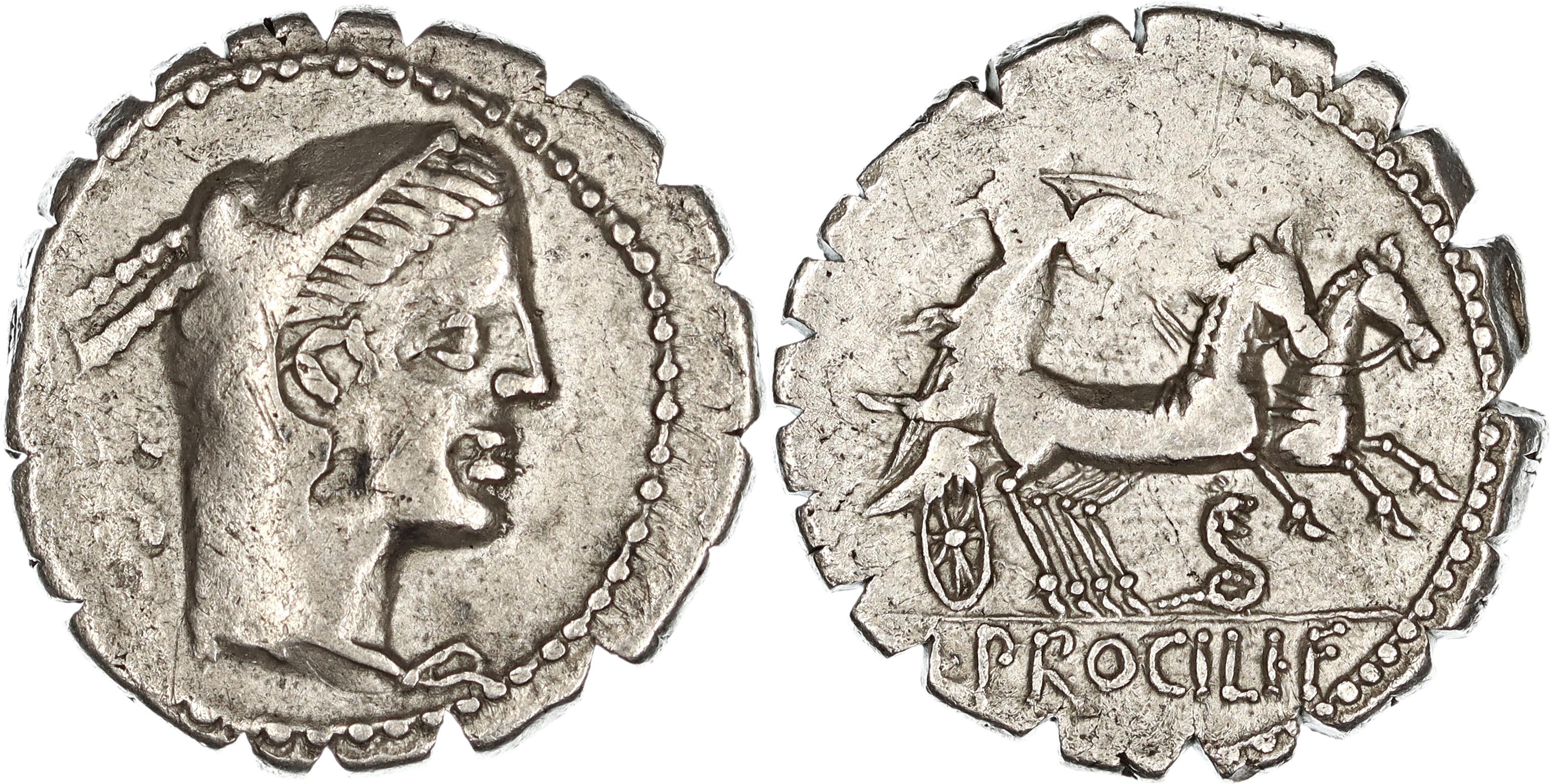 Roman Republic, L. Procilius Filius, Silver Denarius, 80 BC, VF