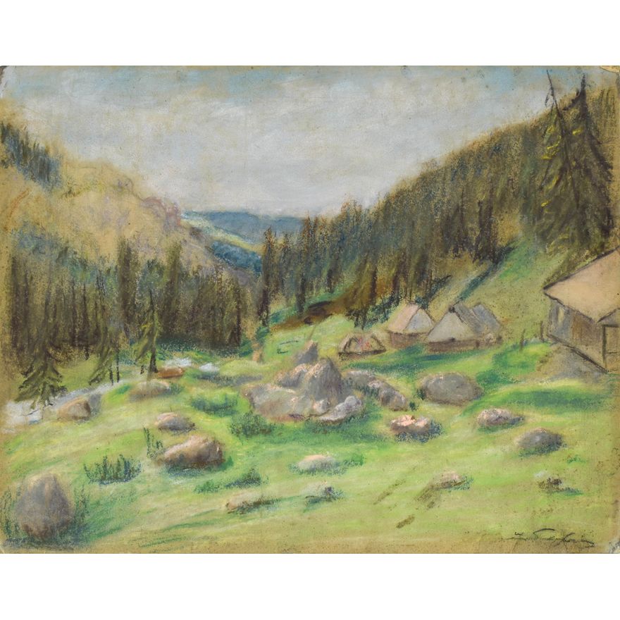 Władysław Serafin | Pejzaż górski z szałasami, 1952 r.