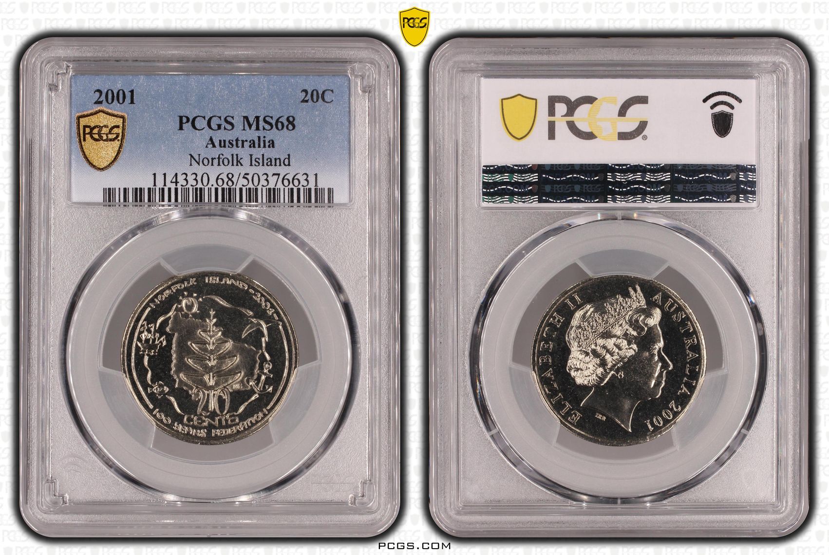 Norfolk Island , Twenty Cent, 2001, PCGS MS68