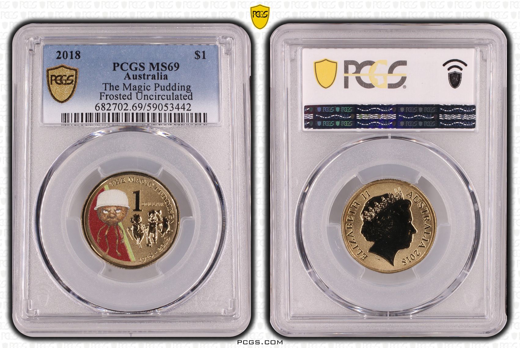 The Magic Pudding Colorized, Frosted Unc., One Dollar, 2018, PCGS MS69