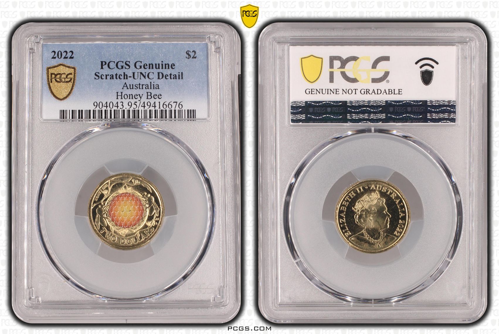 Honey Bee Colorized, Two Dollar, 2022, PCGS Genuine - UNC Details (95 - Scratch)