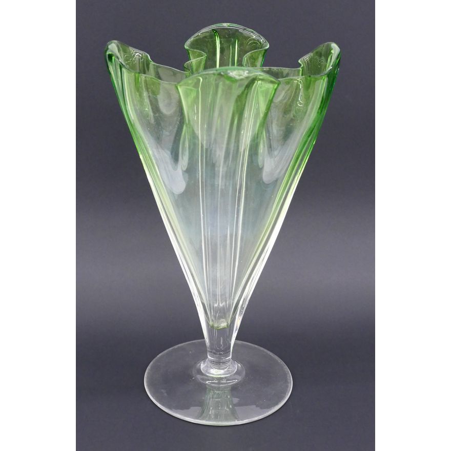 Steuben Grotesque Green Ruffled Glass Vase