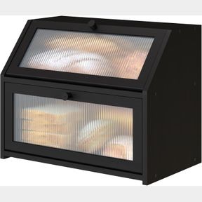 LARGE VRICCC BLACK BREAD BOX FOR KITCHEN COUNTER, LARGE BAMBOO WOOD DOUBLE LAYER BREAD BOX, WOODEN BREAD STORAGE CAPACITY