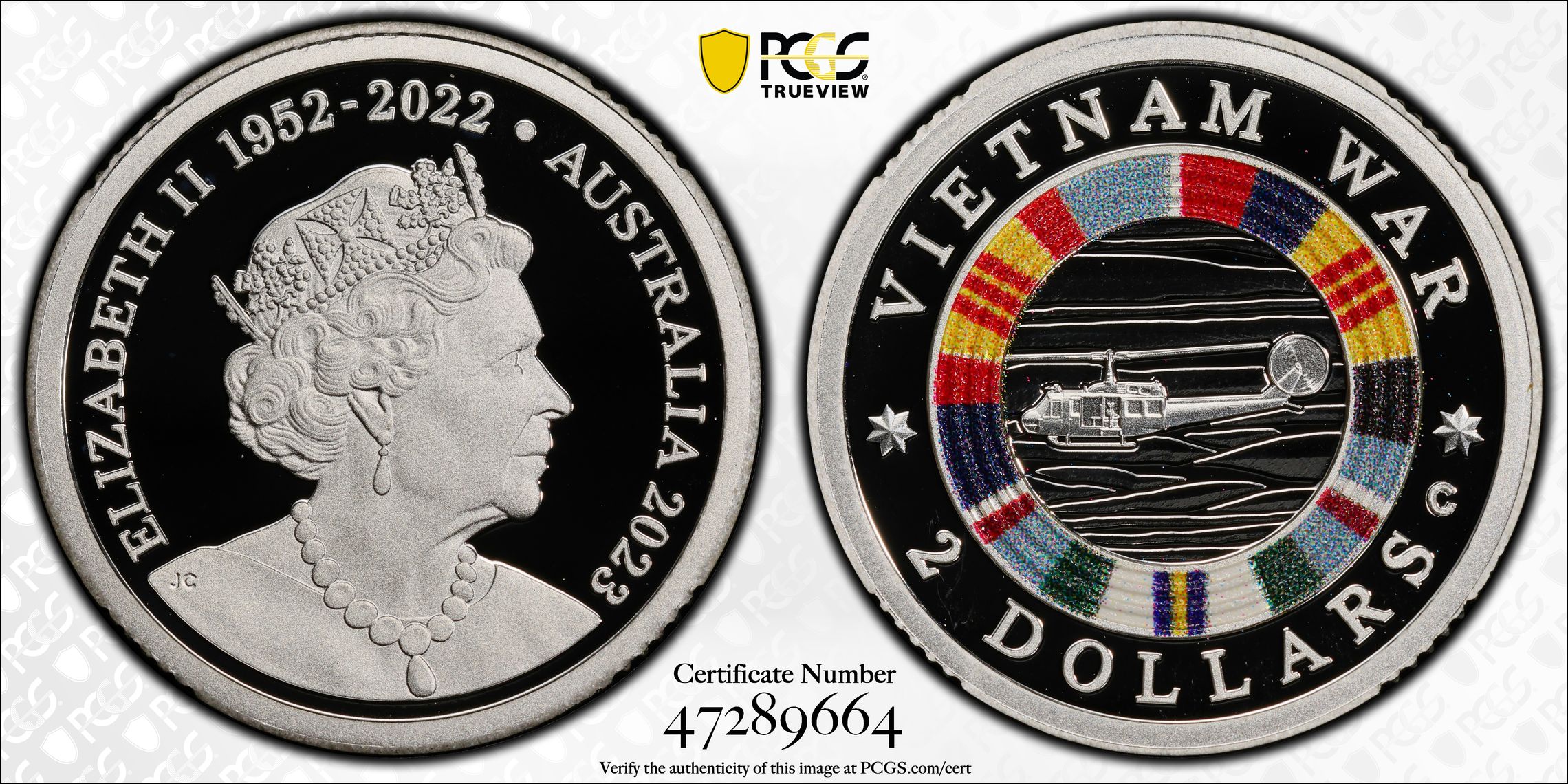 Vietnam War Colourised Silver, Two Dollar, 2023-C, PCGS PR69DCAM