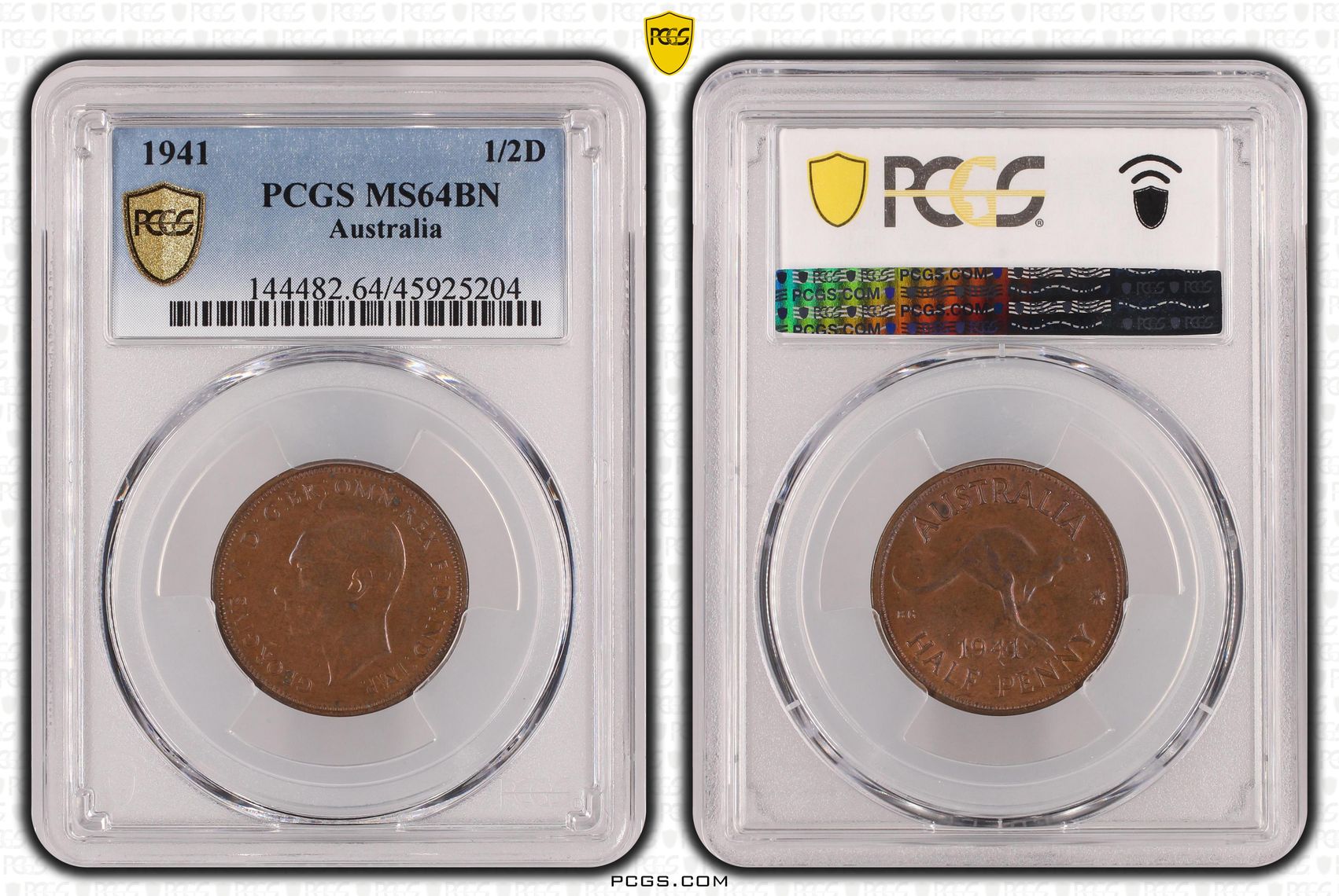 1941 Australia Half Penny PCGS - MS64BN POP 8/0 -204