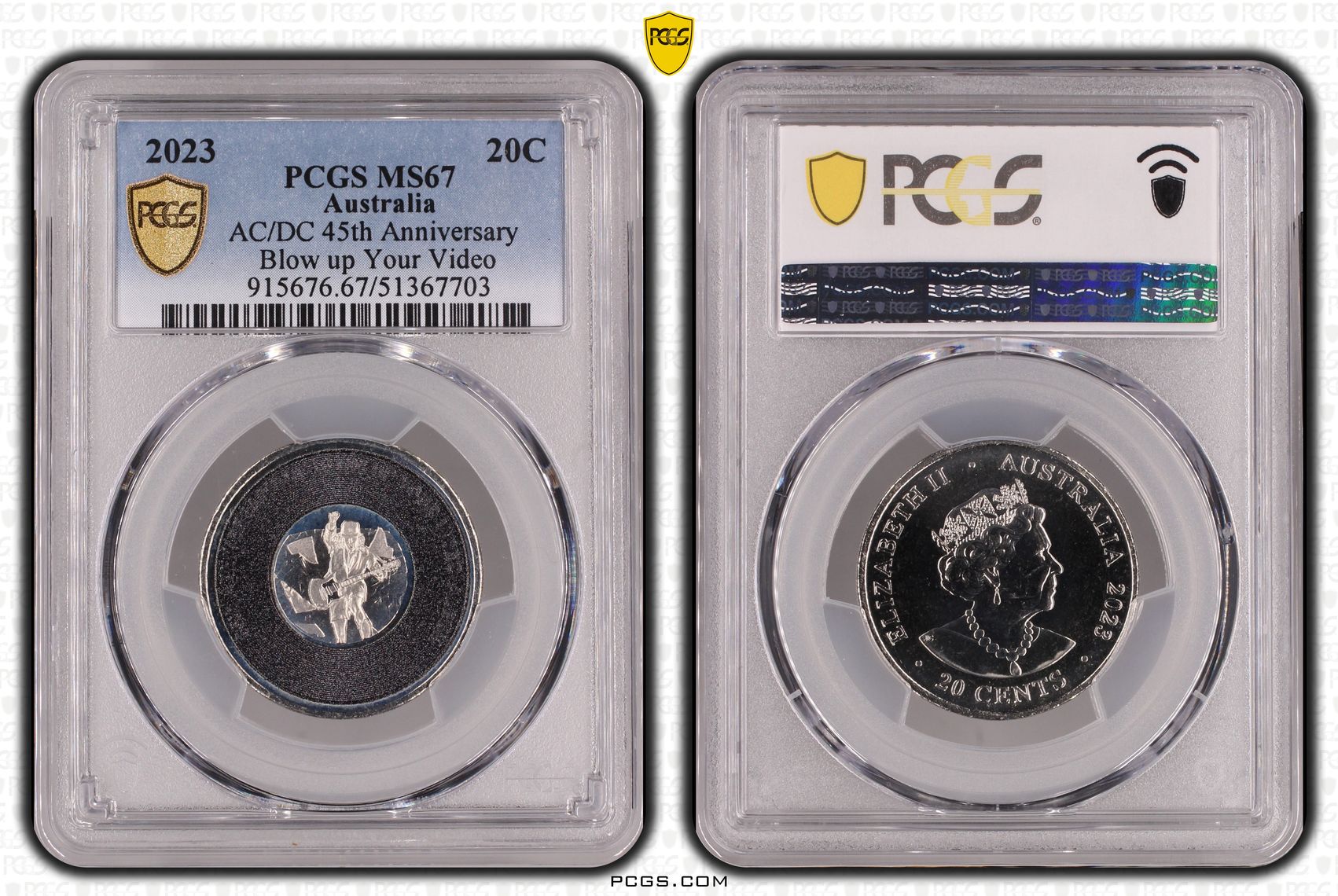 AC/DC 45th Anniversary - Blow up Your Video, Twenty Cent, 2023, PCGS MS67
