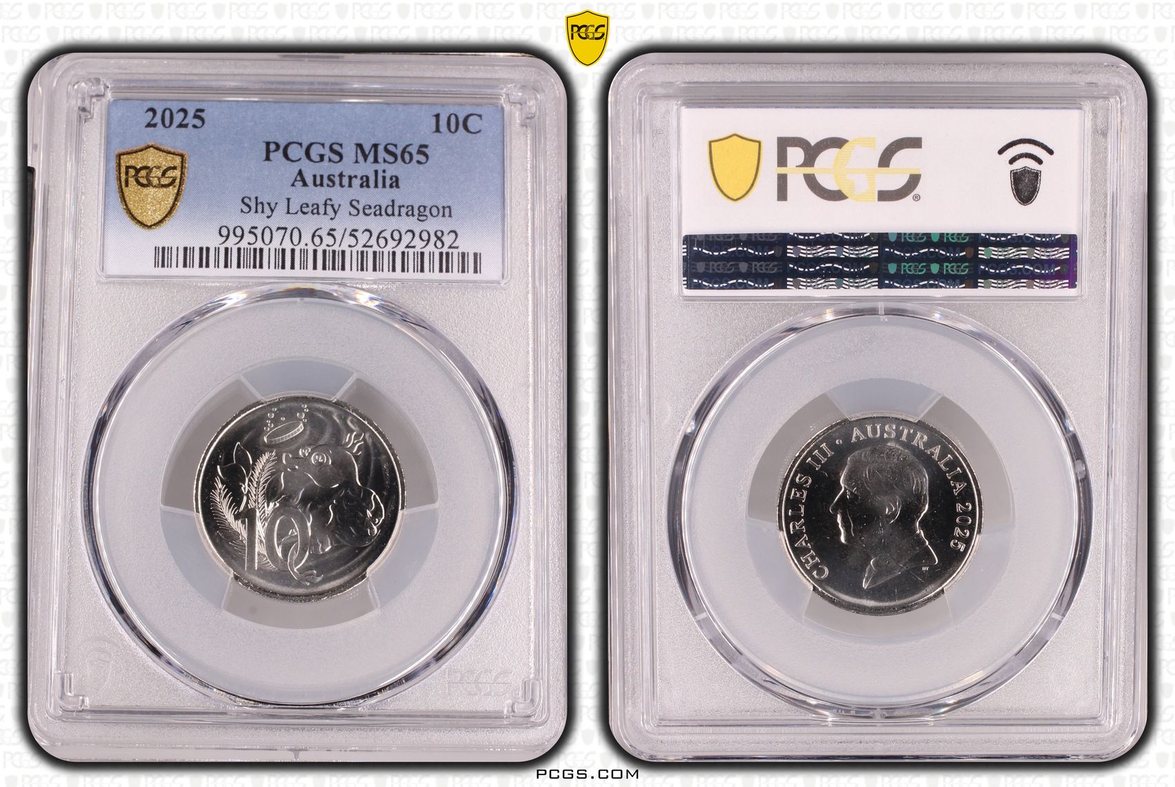 92 · Shy Leafy Seadragon, Ten Cent, 2025, PCGS MS65