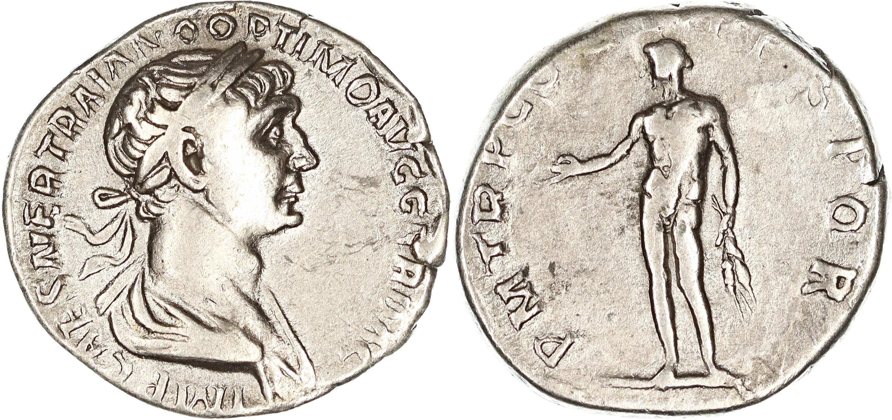 Roman Empire, Trajan, Silver Denarius, 116 AD, gF