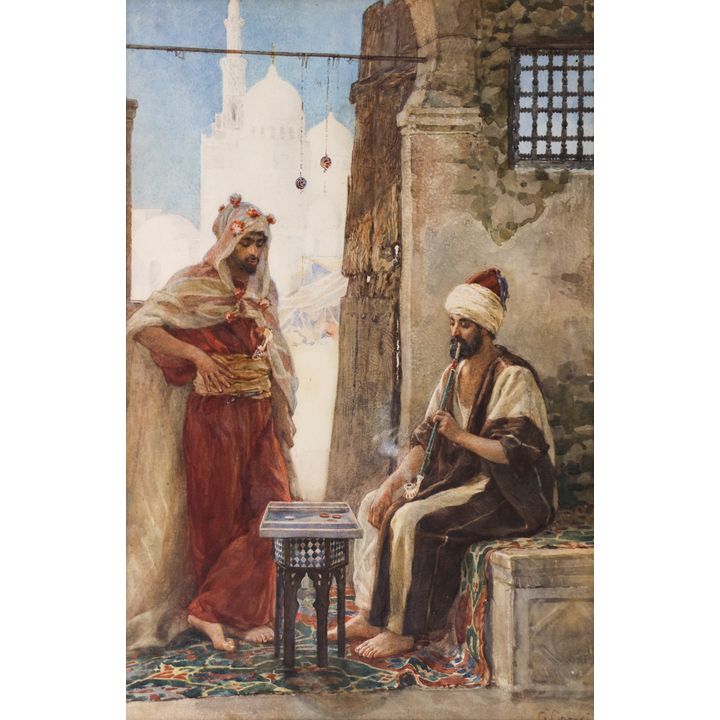 Giuseppe Carosi ''Orientalist Scene'' Watercolor