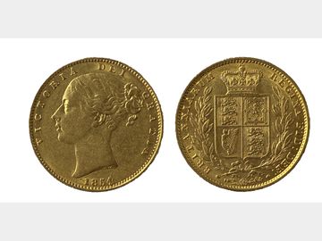 1854 Queen Victoria Young Head London Mint Shield Gold Sovereign.