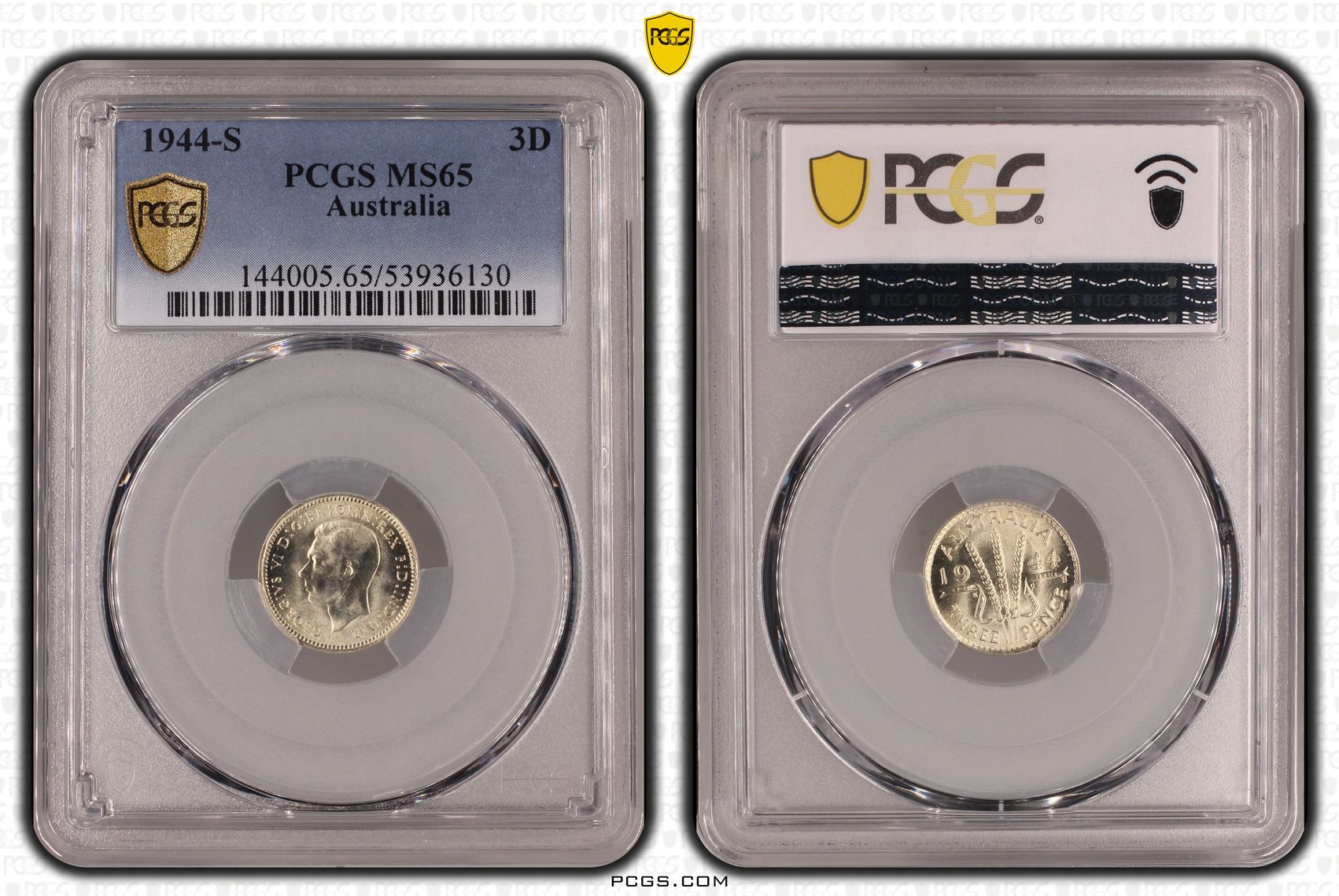 George VI, Threepence, 1944-S, PCGS MS65