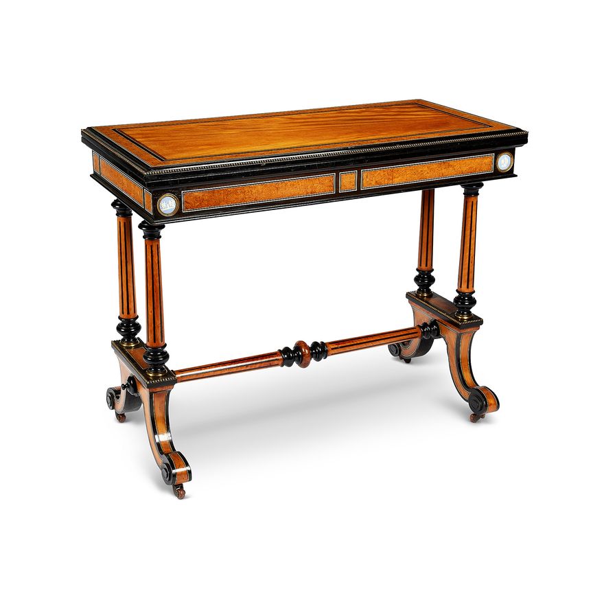 A fine Victorian satinwood, ebony and amboyna card table